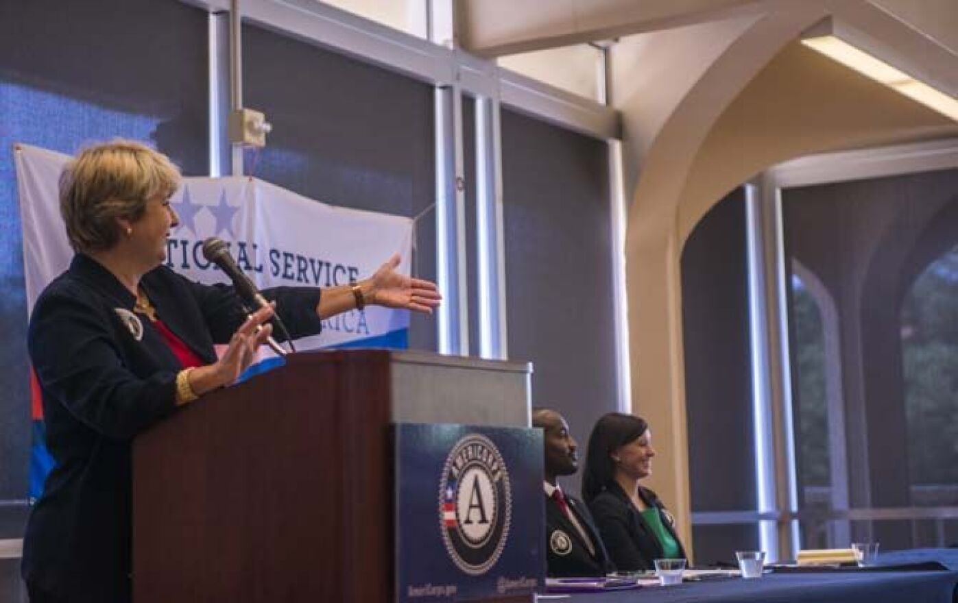 Corporation for National and Community Service CEO Wendy Spencer spoke with a group of Louisiana State University students Tuesday about the importance of national service.